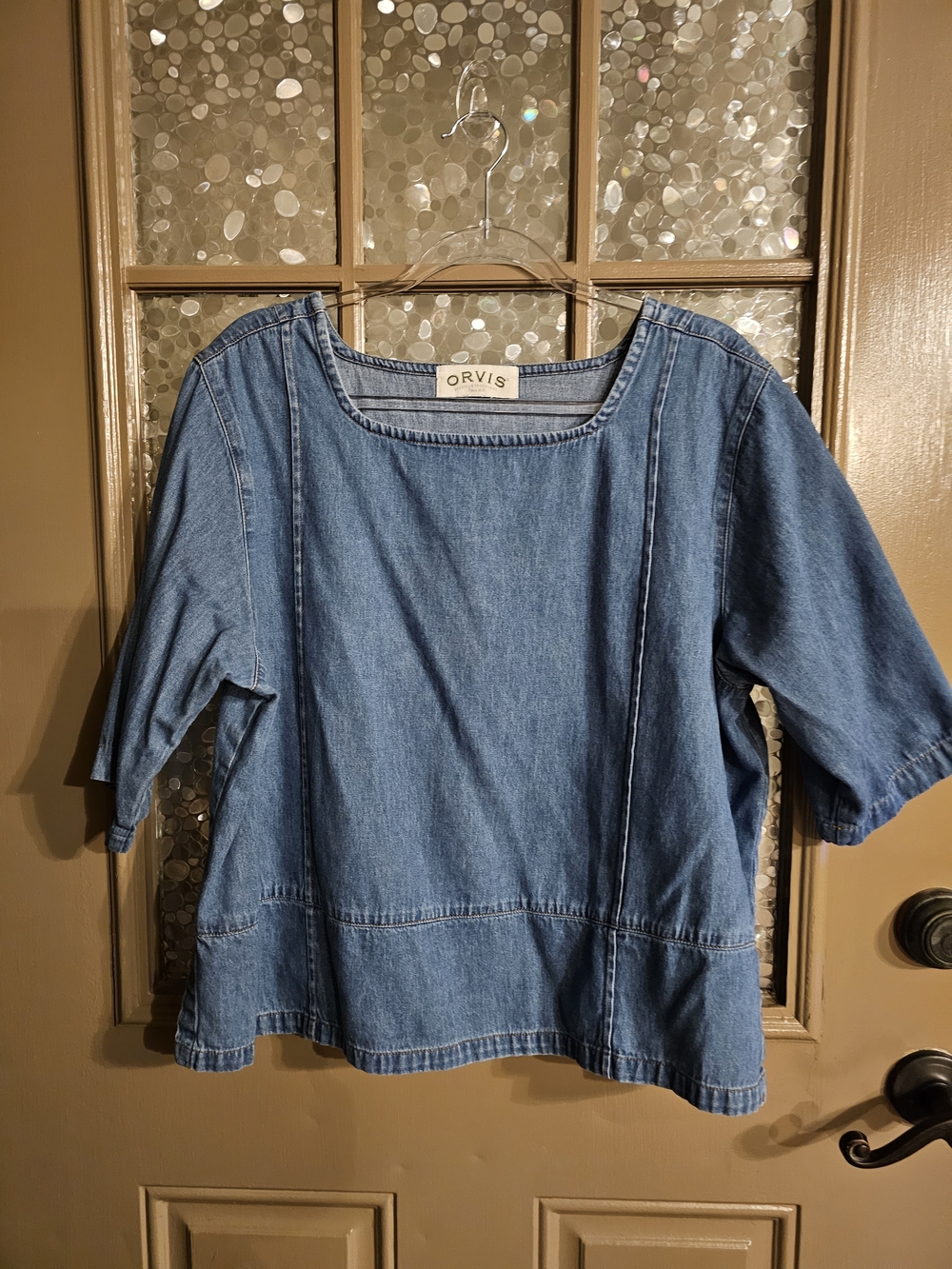 Orvis Blue Denim Square-Neck Blouse